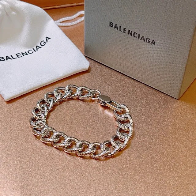 Balenciaga Logo Chain Engraved Silver Bracelet 3