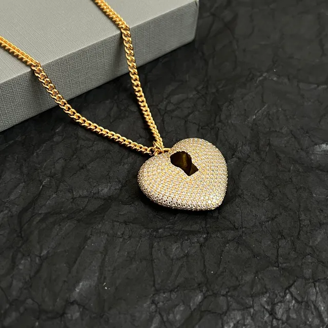 Balenciaga Love Lock Gold White Pavé-Set Necklace 2