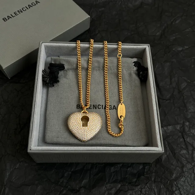 Balenciaga Love Lock Gold White Pavé-Set Necklace 3