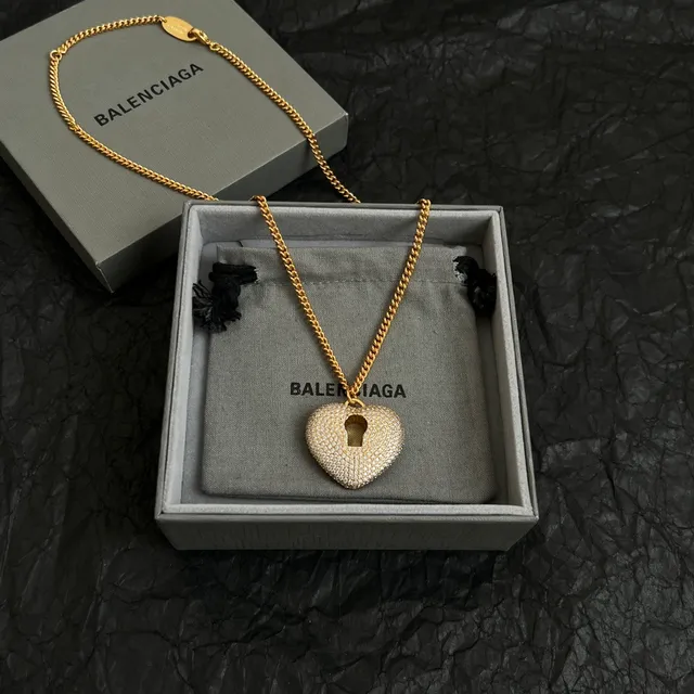 Balenciaga Love Lock Gold White Pavé-Set Necklace 4