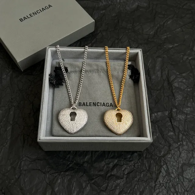 Balenciaga Love Lock Gold White Pavé-Set Necklace 5