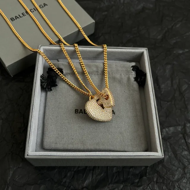 Balenciaga Love Lock Gold White Pavé-Set Necklace 6