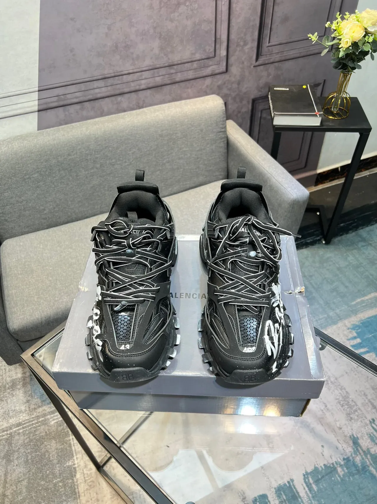 Balenciaga Runner Black Graffiti Logo Chunky Sneakers 2