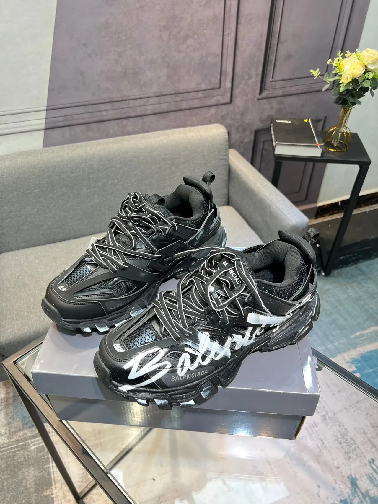 Balenciaga Runner Black Graffiti Logo Chunky Sneakers 3