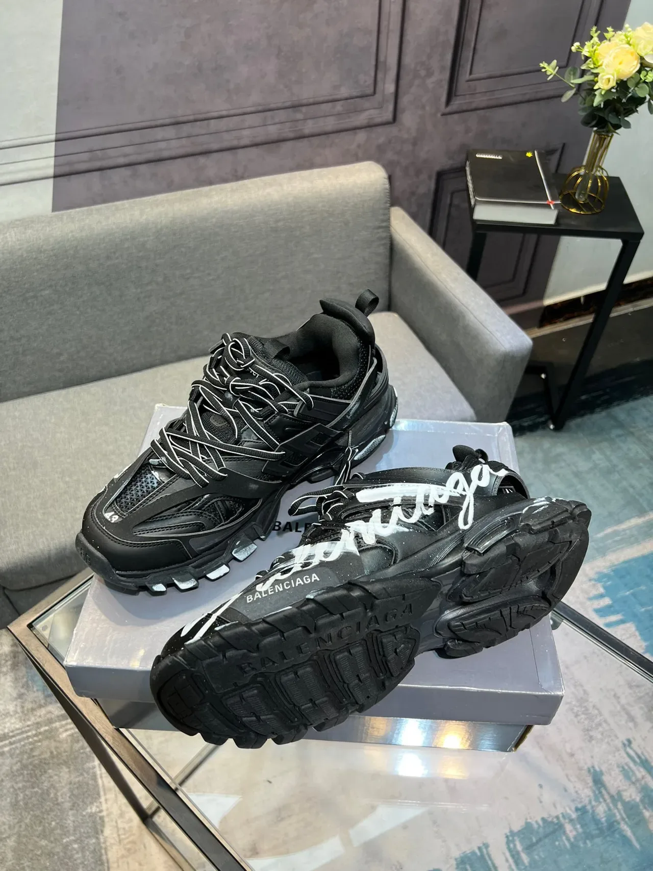 Balenciaga Runner Black Graffiti Logo Chunky Sneakers 4