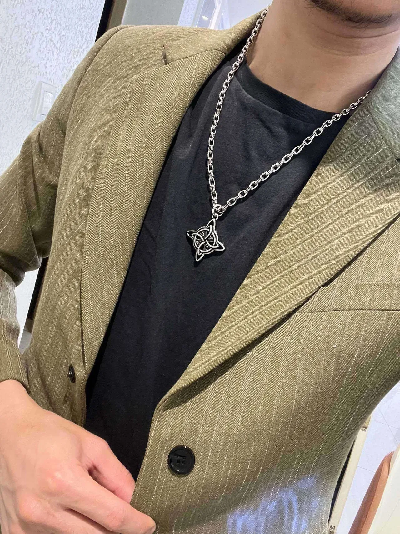 巴伦西亚加 银黑 椭圆链 凯尔特结 吊坠 项链 2
