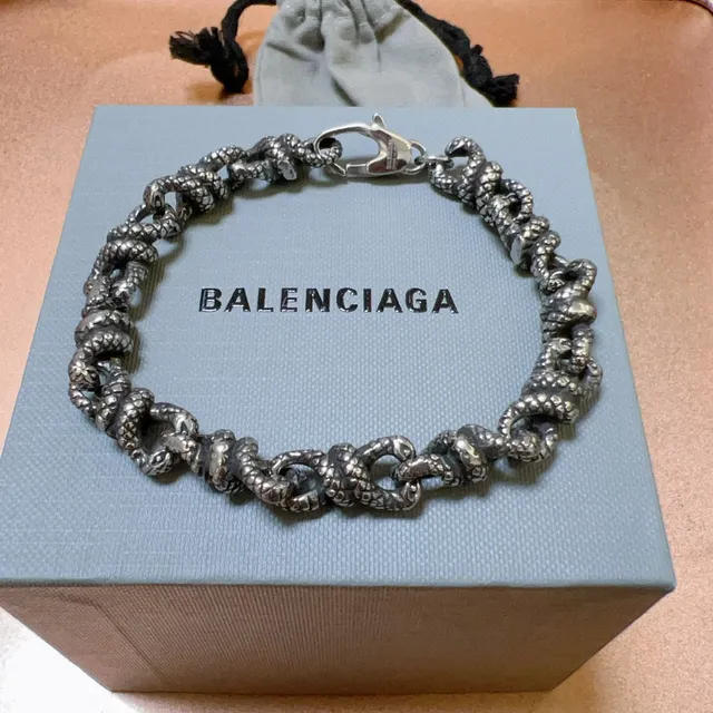 Balenciaga রূপালি কালো টুইস্ট লিঙ্ক চেইন প্রাচীন ফিনিশ কংকন 3