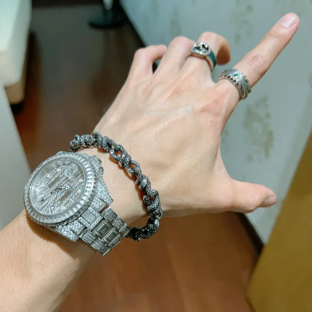 Balenciaga রূপালি কালো টুইস্ট লিঙ্ক চেইন প্রাচীন ফিনিশ কংকন 5