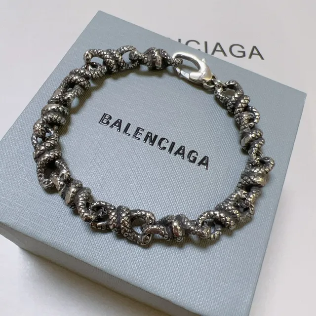 Balenciaga রূপালি কালো টুইস্ট লিঙ্ক চেইন প্রাচীন ফিনিশ কংকন 6