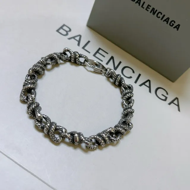 Balenciaga রূপালি কালো টুইস্ট লিঙ্ক চেইন প্রাচীন ফিনিশ কংকন 9