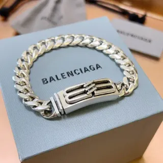 Balenciaga Prata Azul Corrente Chunky Curb-Link Fecho B-Buckle retangular Pulseira
