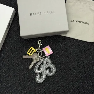 Balenciaga Silver Pink Crystal-Embellished Logo-Charm Jewelry