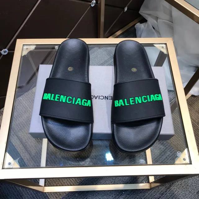 Balenciaga Slide Noir Vert Construction en caoutchouc Logo Néon Bold Sandales 7