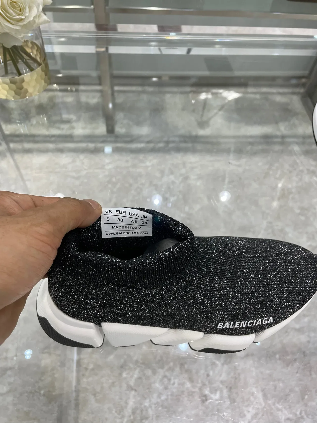 Balenciaga Speed Trainer Chaussures Lifestyle Noires en Tricot Brillant 2