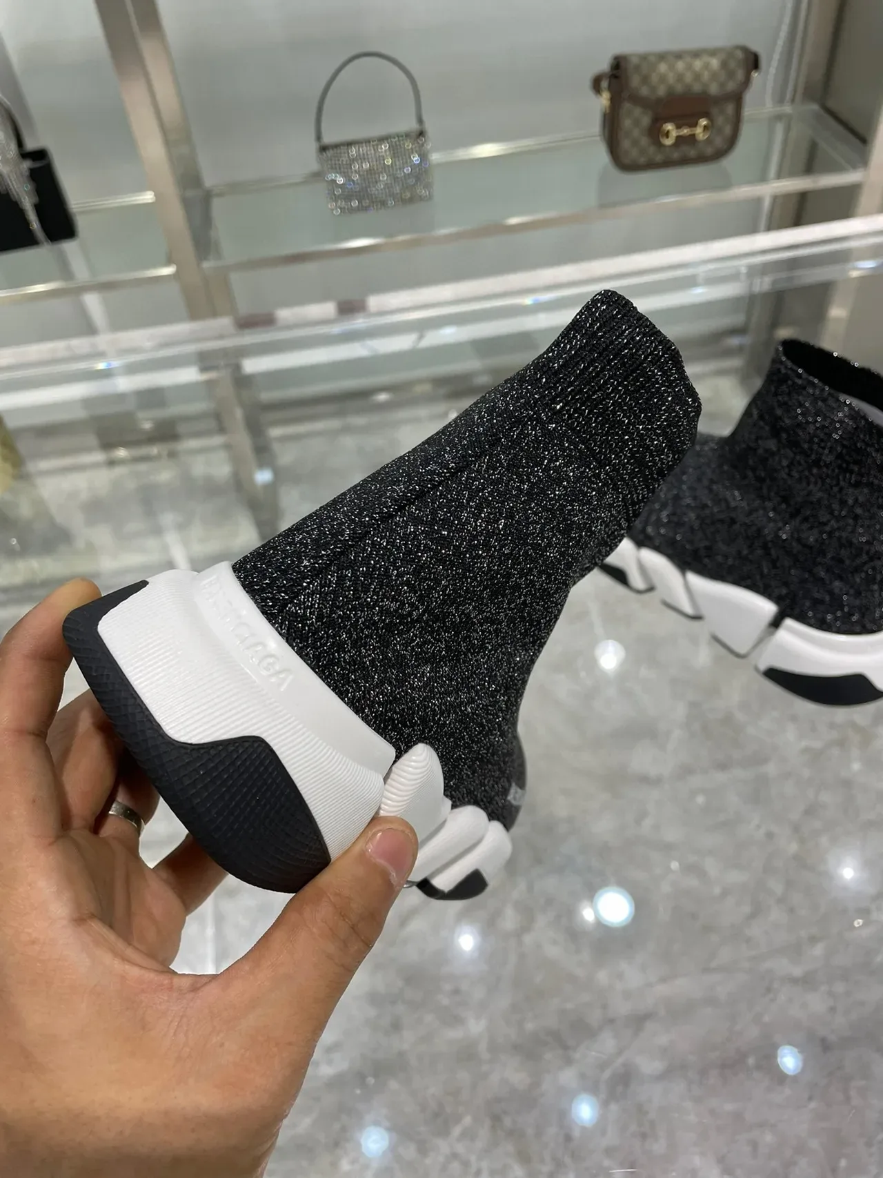 Balenciaga Speed Trainer Chaussures Lifestyle Noires en Tricot Brillant 3