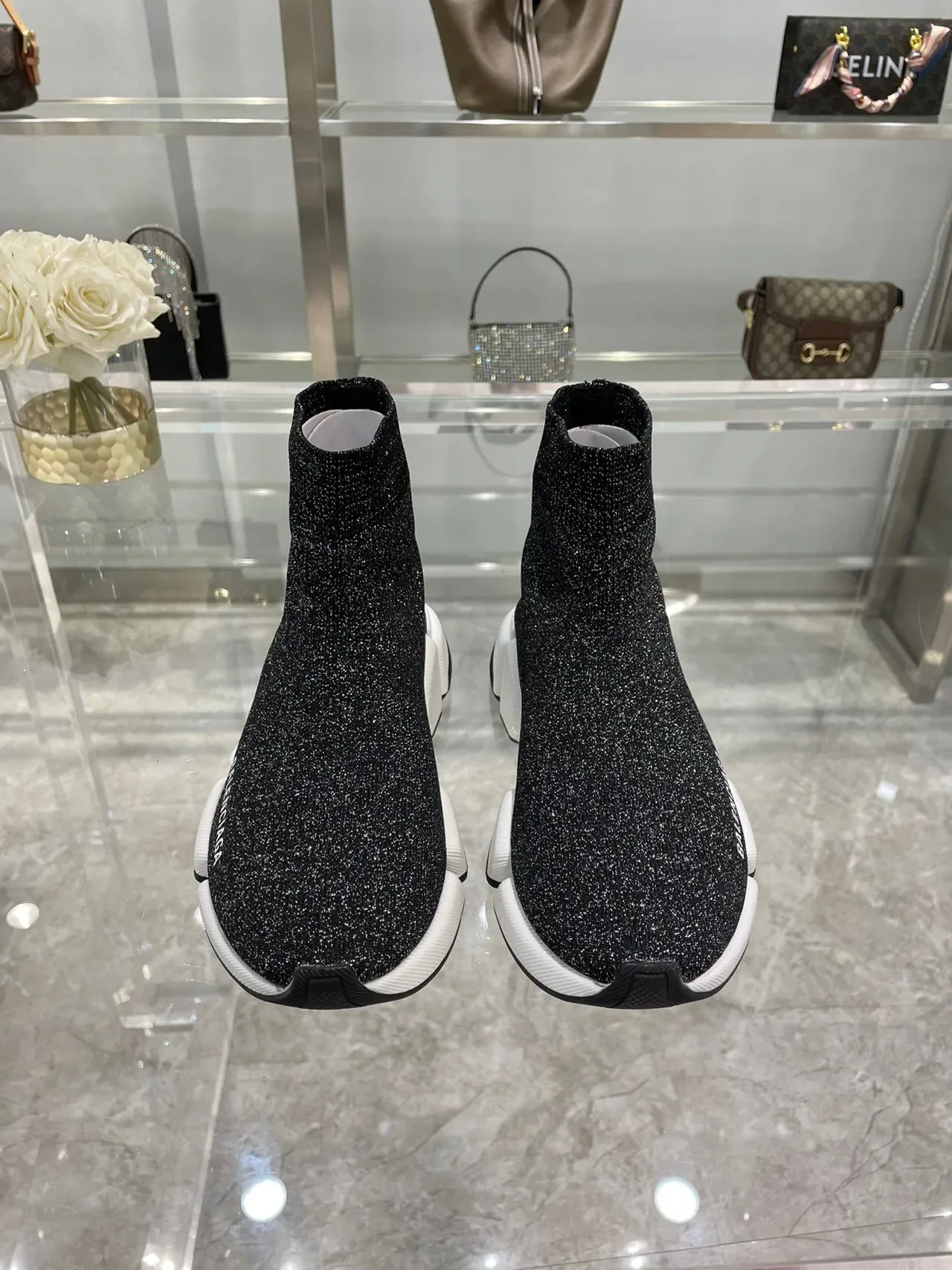 Balenciaga Speed Trainer Chaussures Lifestyle Noires en Tricot Brillant 8