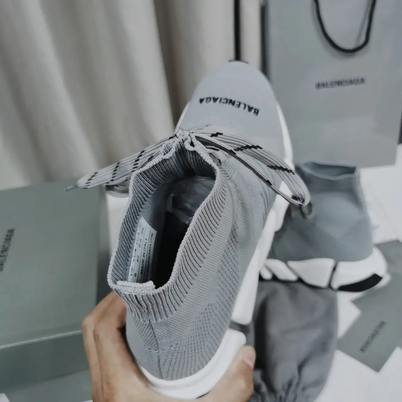 Balenciaga Speed Trainer Gray Knit Lifestyle Sneakers 2