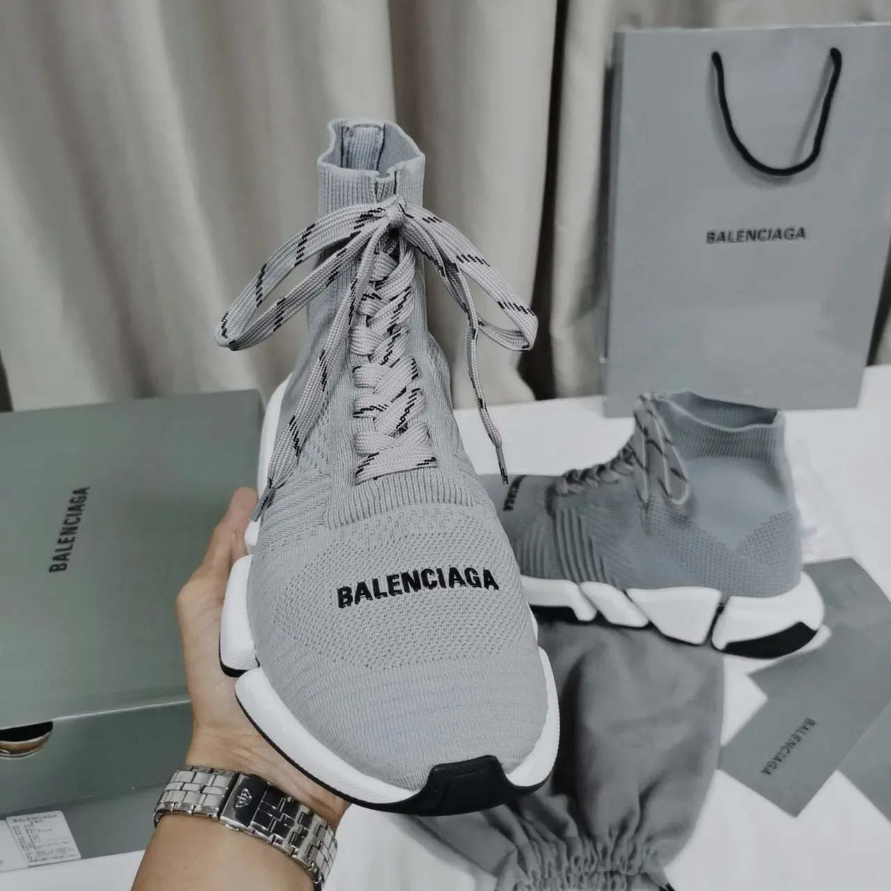 Balenciaga Speed Trainer Gray Knit Lifestyle Sneakers 3