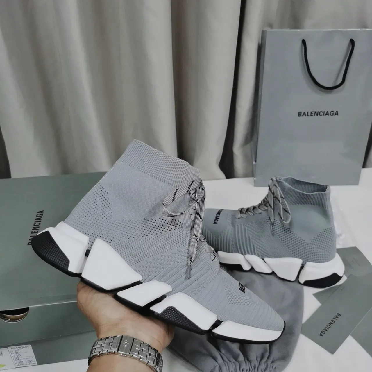 Balenciaga Speed Trainer Gray Knit Lifestyle Sneakers 4