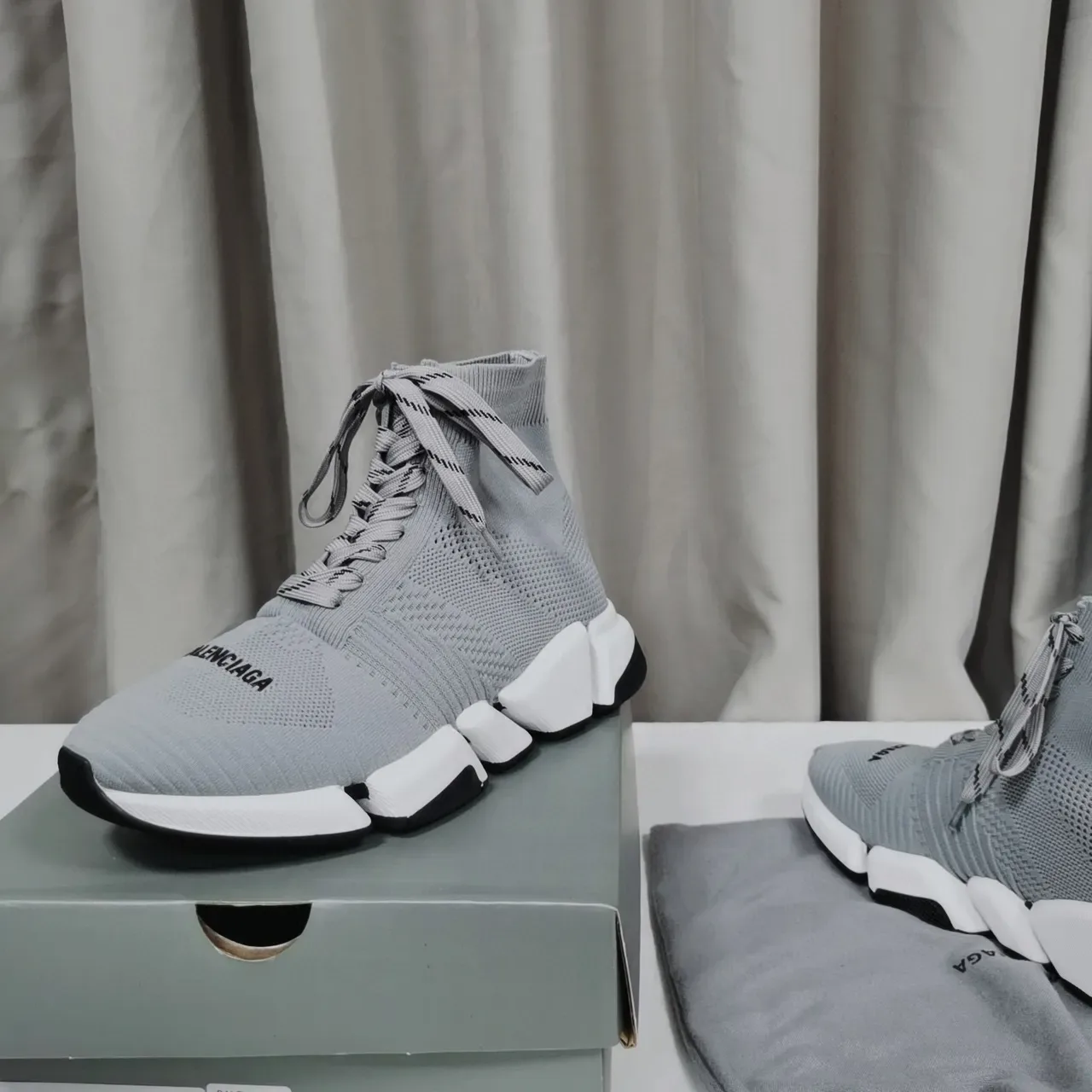 Balenciaga Speed Trainer Gray Knit Lifestyle Sneakers 5