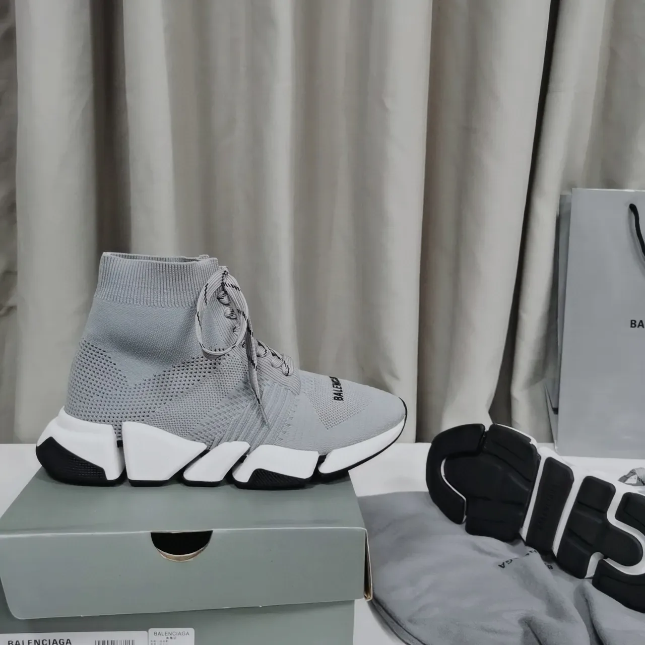 Balenciaga Speed Trainer Gray Knit Lifestyle Sneakers 6