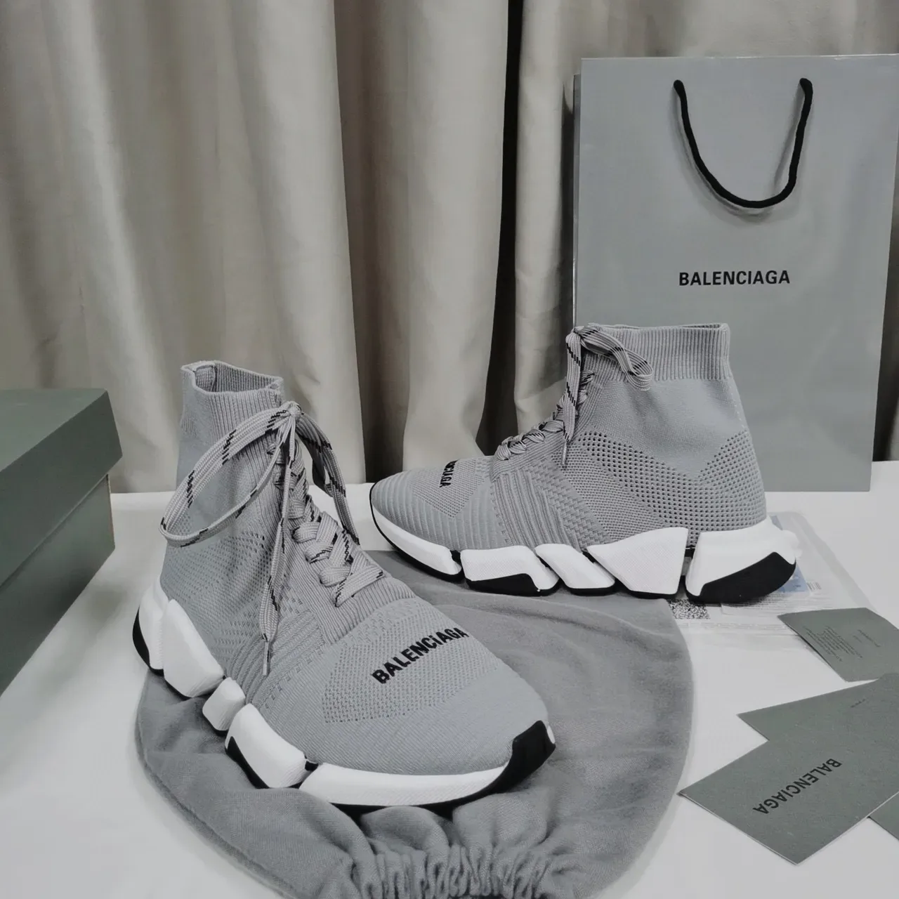 Balenciaga Speed Trainer Gray Knit Lifestyle Sneakers 8
