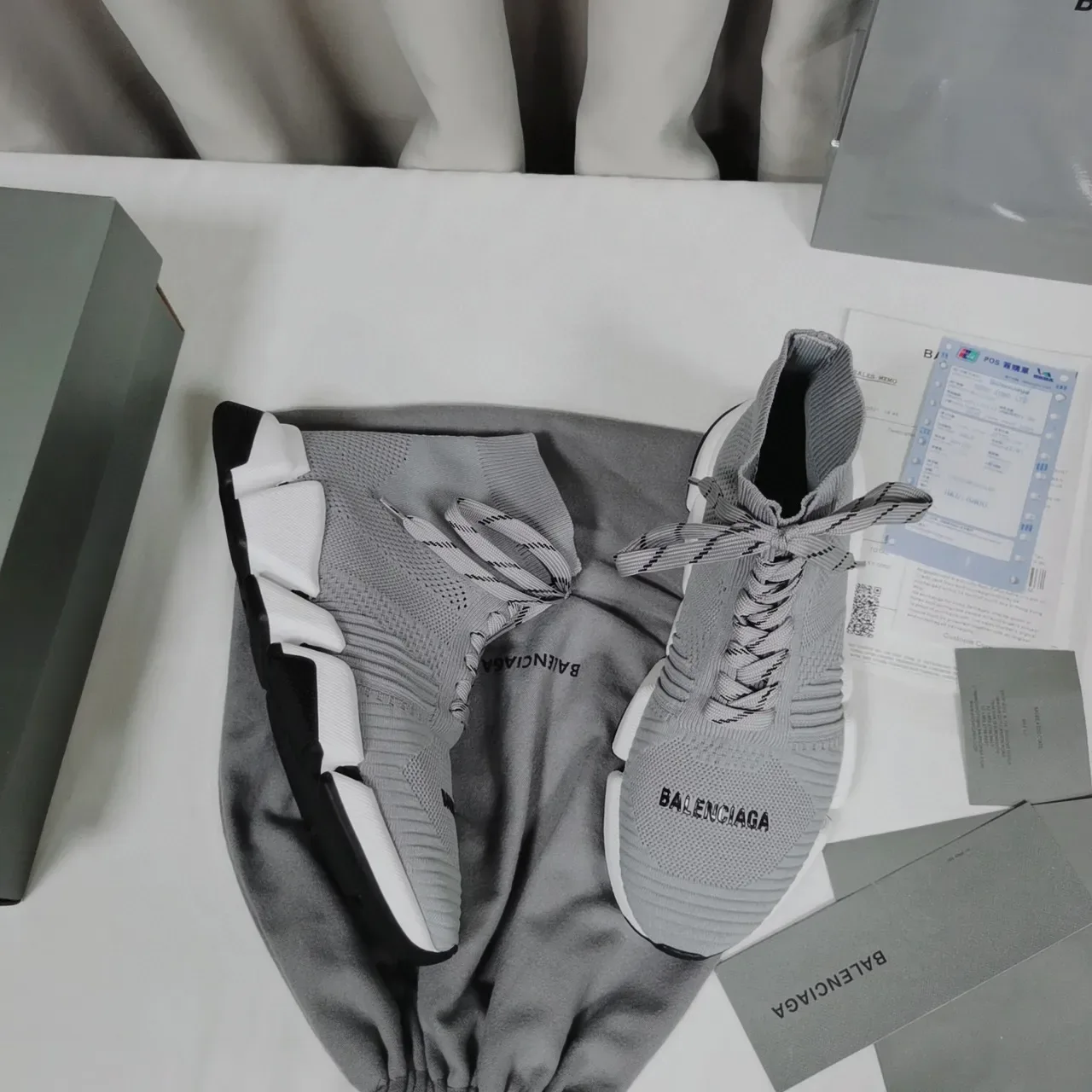 Balenciaga Speed Trainer Gray Knit Lifestyle Sneakers 9