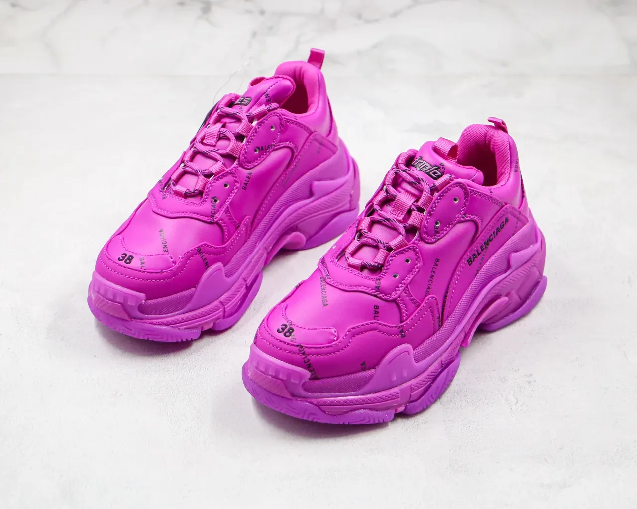 Balenciaga Triple S Monochrome Pink Chunky Sneakers 7