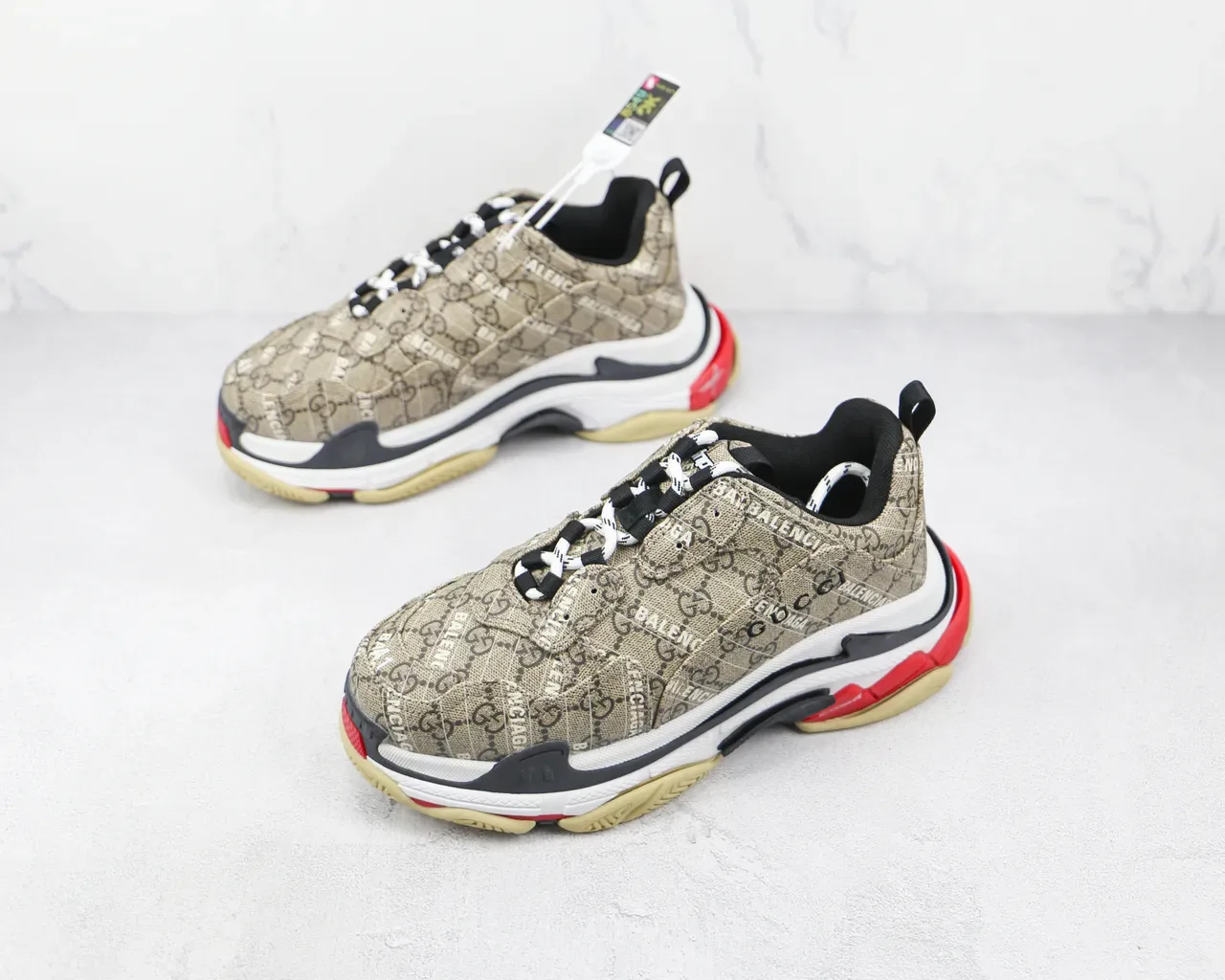 Balenciaga Triple S Monogram Beige Red Gum চাঙ্কি স্নিকার্স 3