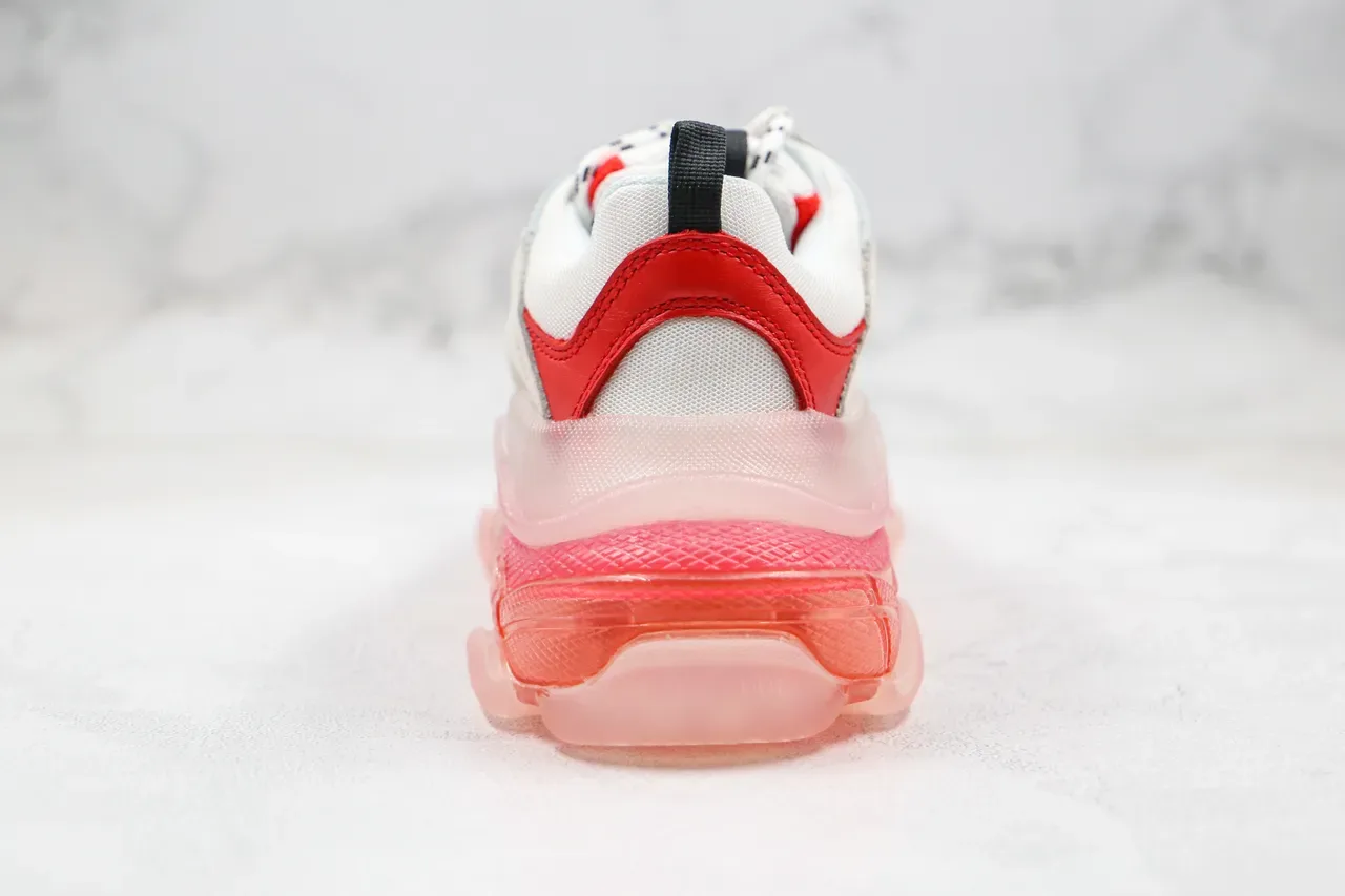 Balenciaga Triple S White and Red Translucent Sole Chunky Sneakers 3