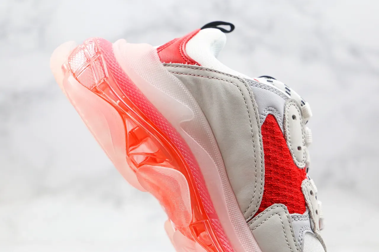 Balenciaga Triple S White and Red Translucent Sole Chunky Sneakers 4