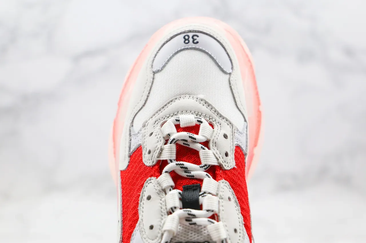 Balenciaga Triple S White and Red Translucent Sole Chunky Sneakers 5