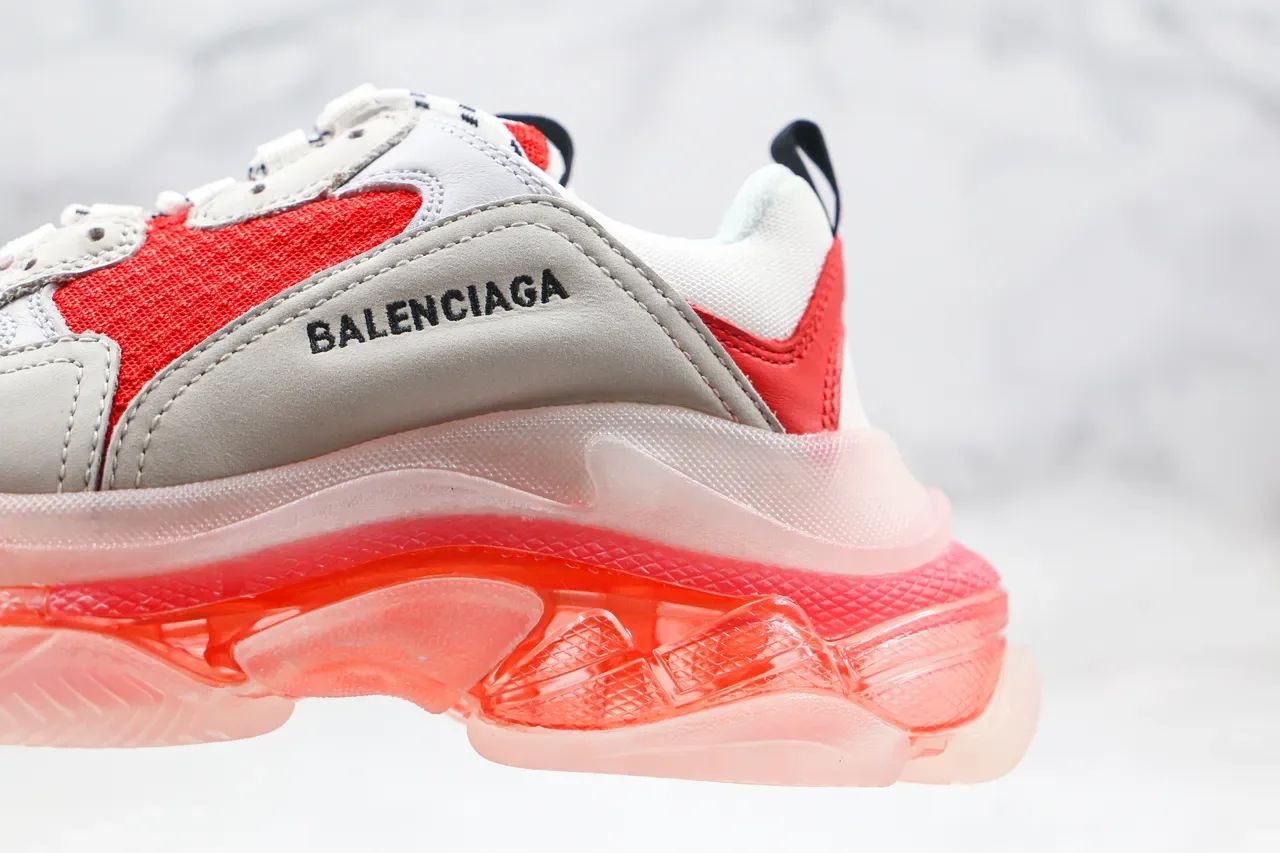 Balenciaga Triple S White and Red Translucent Sole Chunky Sneakers 6
