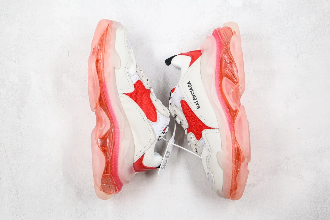 Balenciaga Triple S White and Red Translucent Sole Chunky Sneakers 9