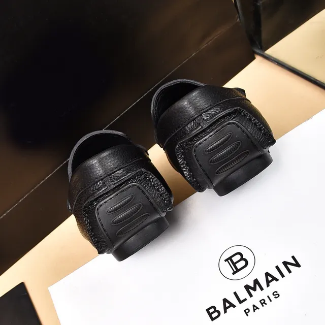 Balmain B-Court Mocasines de cuero negro granulado 2