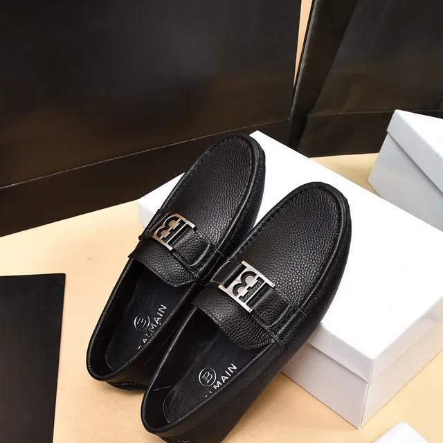 Balmain B-Court Mocasines de cuero negro granulado 3