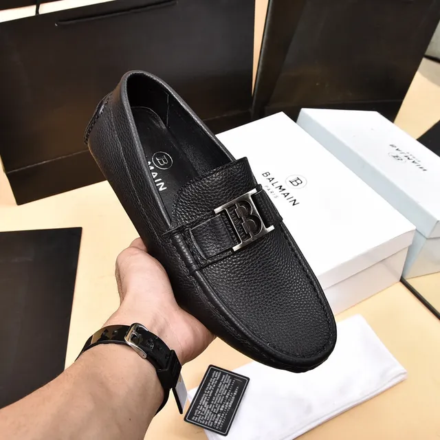Balmain B-Court Mocasines de cuero negro granulado 6