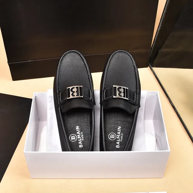 Balmain B-Court Mocasines de cuero negro granulado 9