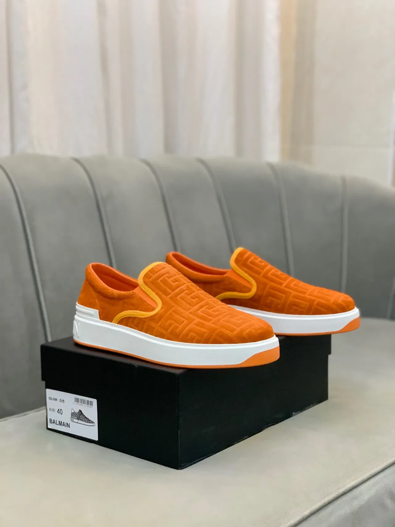 Balmain B-Court Zapatillas Lifestyle Naranja Monograma Slip-On 6
