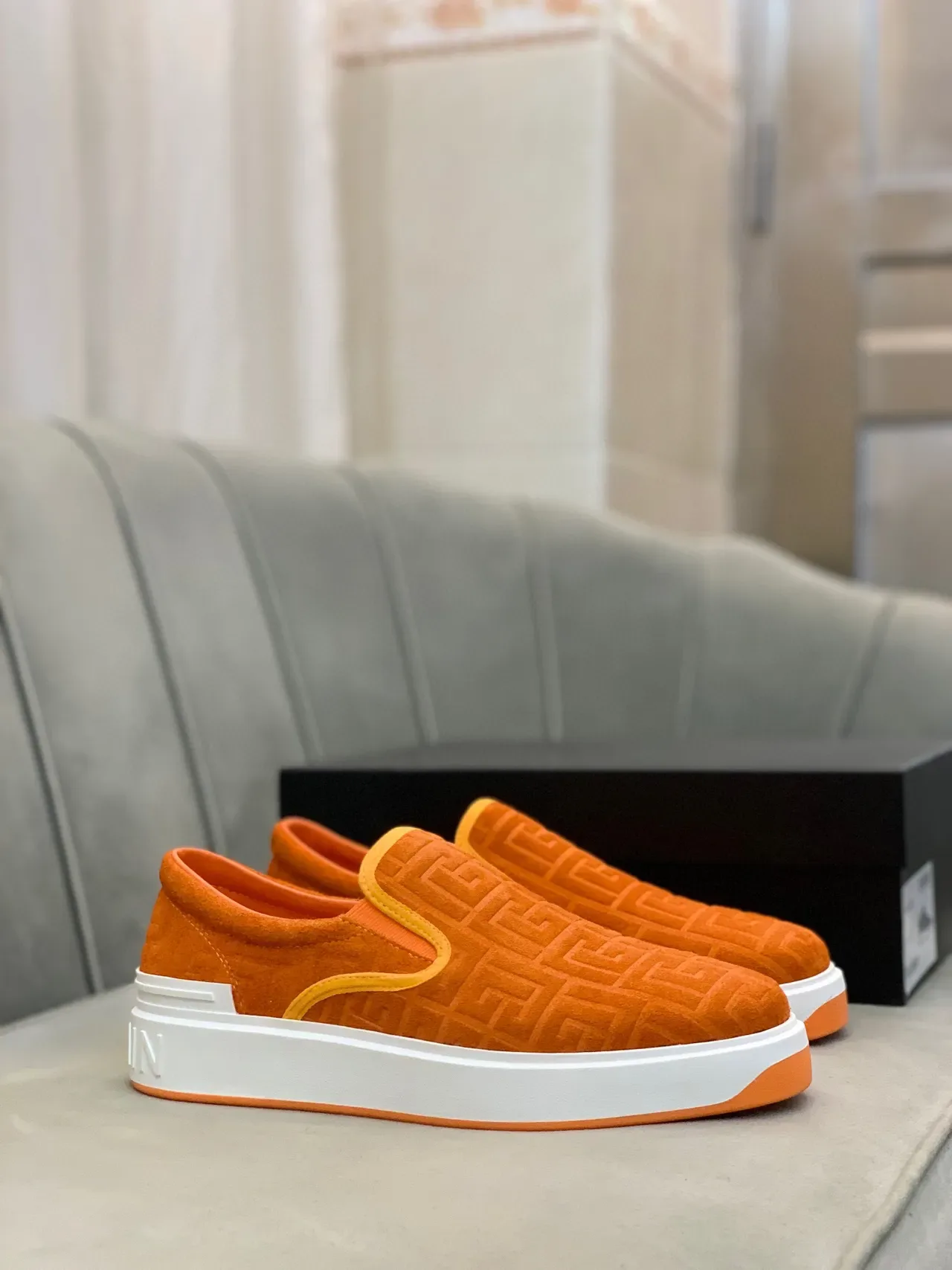 Balmain B-Court Zapatillas Lifestyle Naranja Monograma Slip-On 7