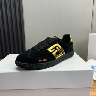Balmain Black Gold Suede Upper Monogram Logo Lifestyle Sneakers