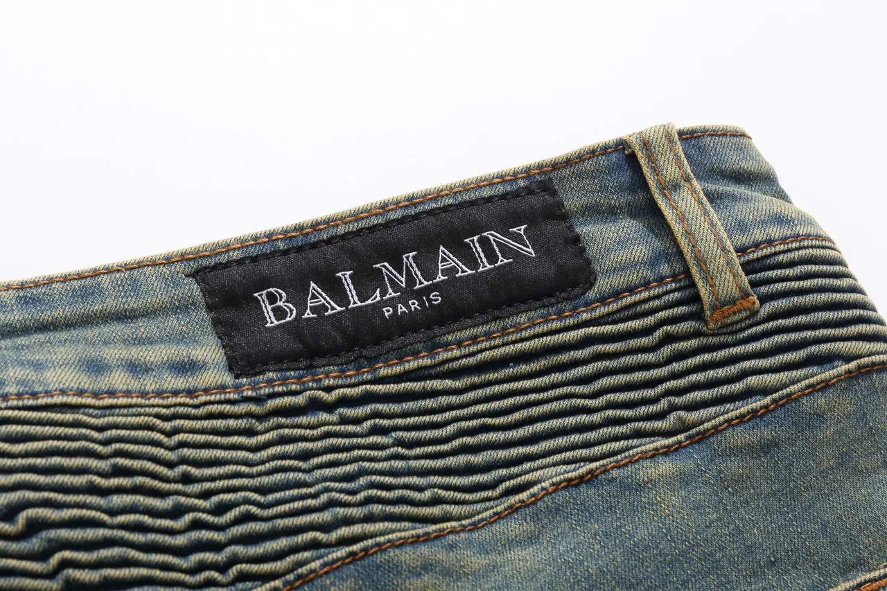 Balmain Bleu Beige usé lavage moyen denim à fermeture éclair poches avant shorts 3