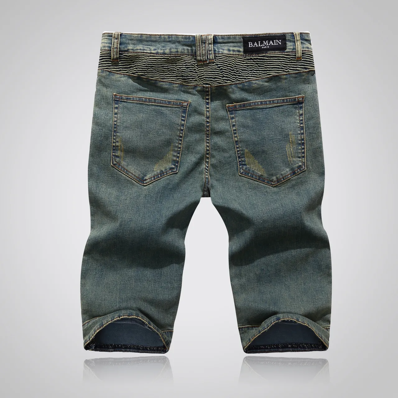 Balmain Bleu Beige usé lavage moyen denim à fermeture éclair poches avant shorts 16