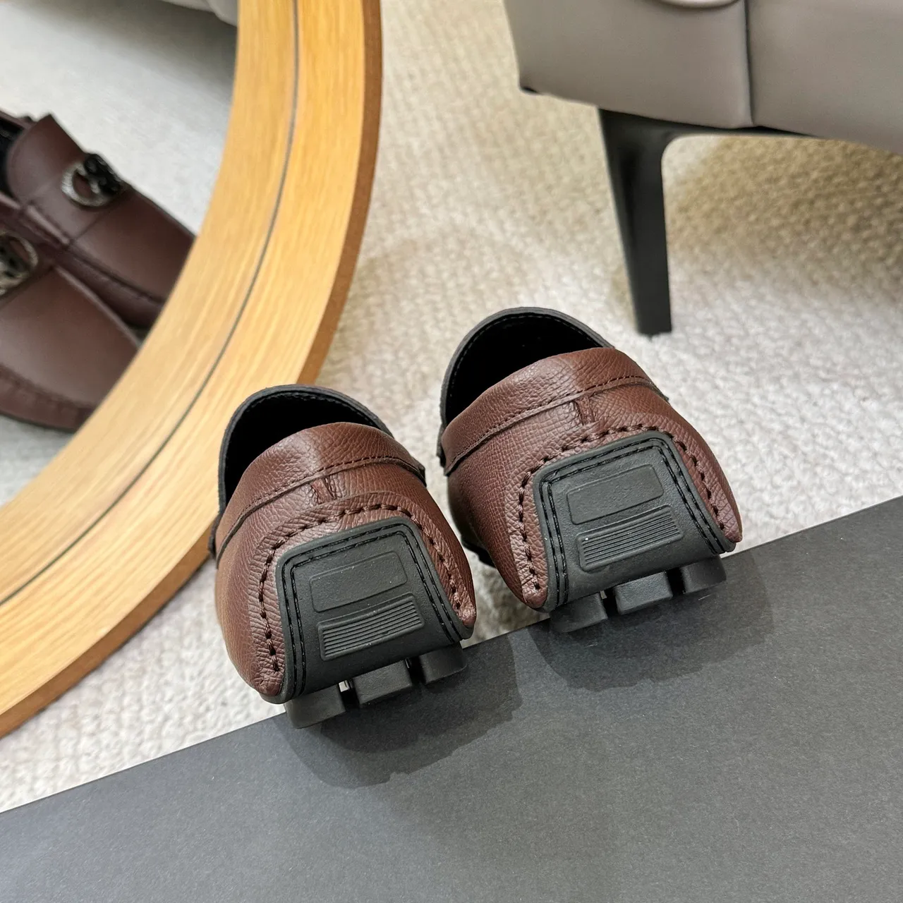 Balmain Brown Black Pebbled Leather Metal Monogram Buckle Loafer 9