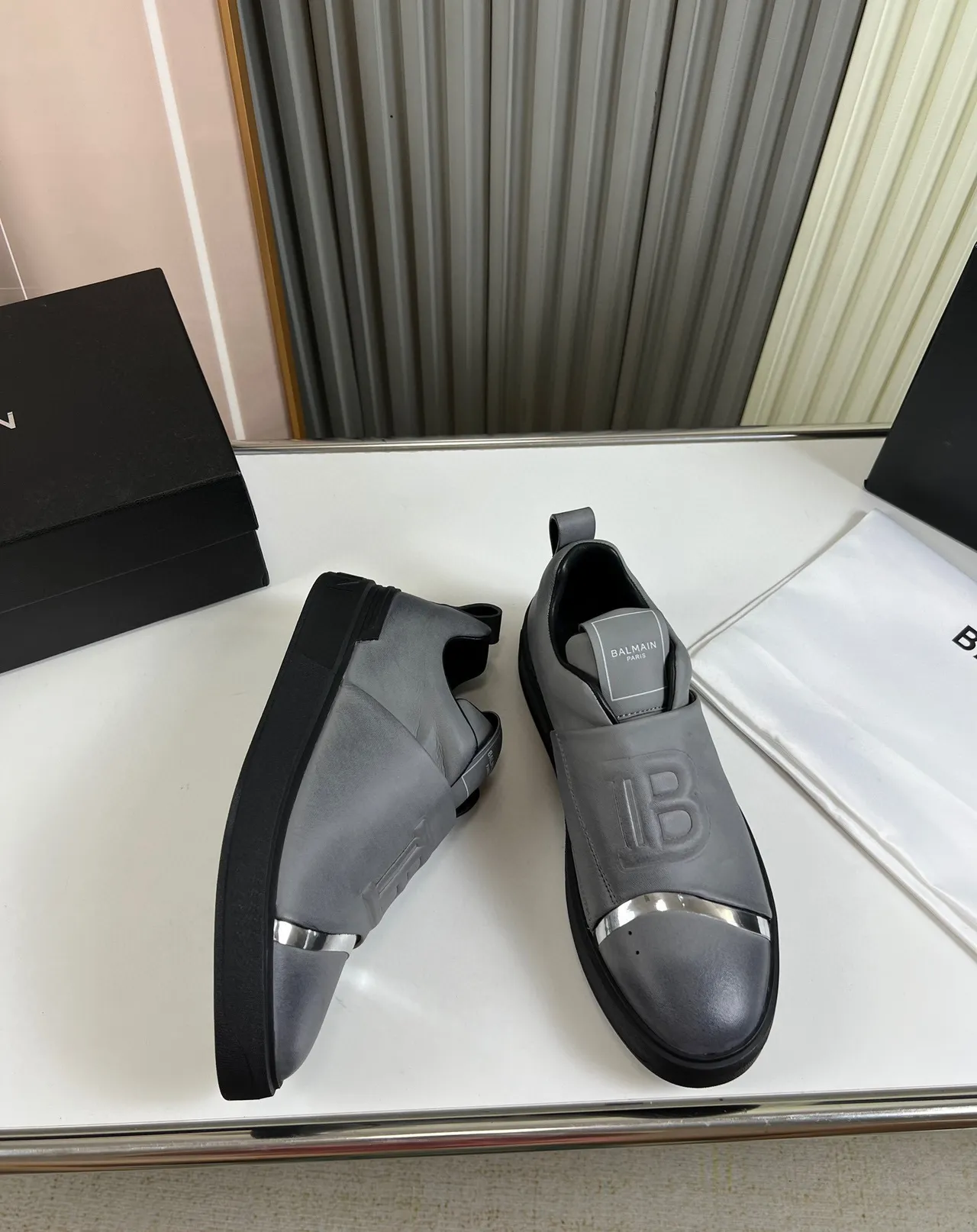 Balmain Gris Argent Slip-On Sangle Élastique Chaussures Lifestyle 5