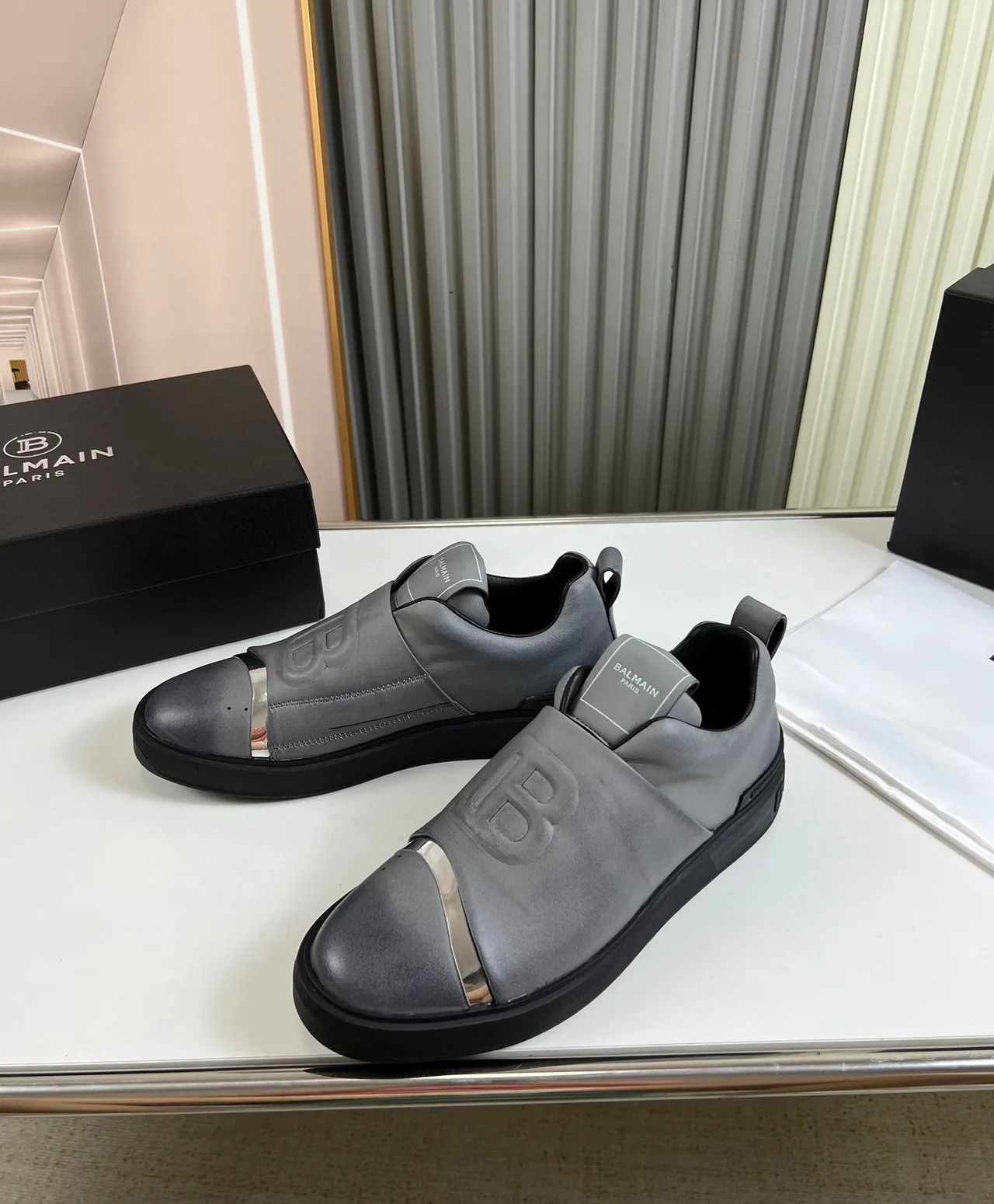 Balmain Gris Argent Slip-On Sangle Élastique Chaussures Lifestyle 8