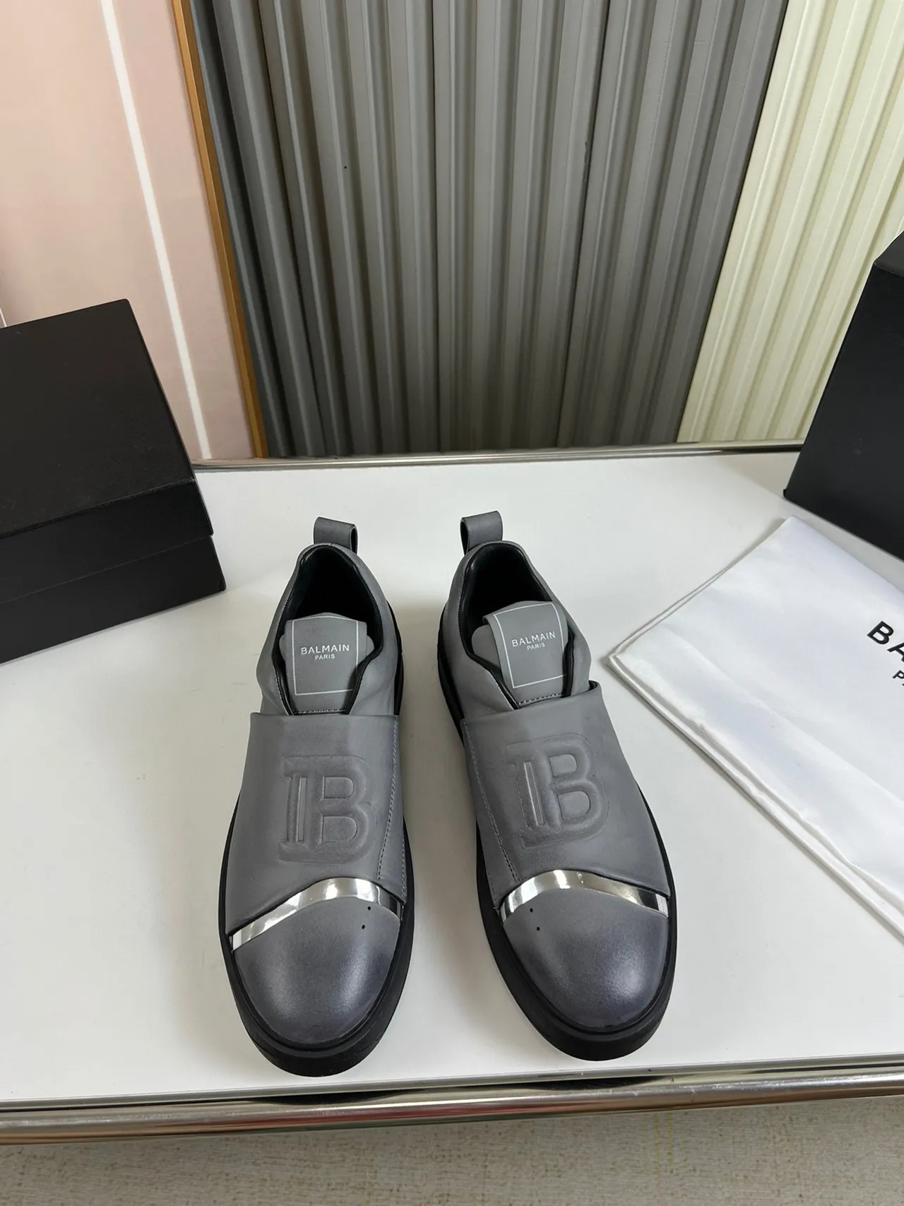 Balmain Gris Argent Slip-On Sangle Élastique Chaussures Lifestyle 9