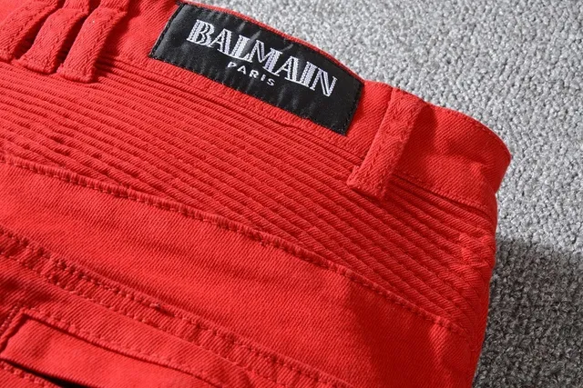 Balmain Moto-Style Red Zippered Pocket Pants 4