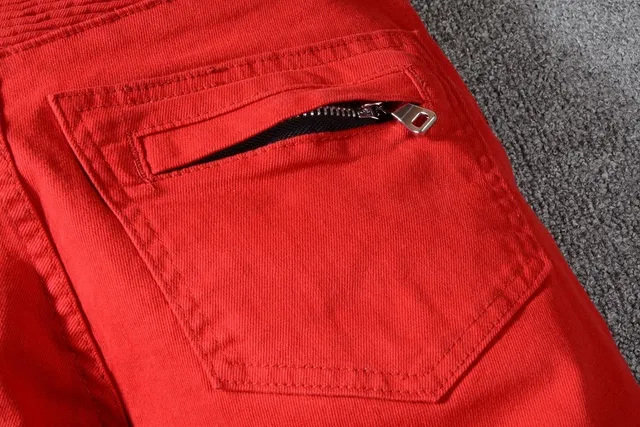 Balmain Moto-Style Red Zippered Pocket Pants 5