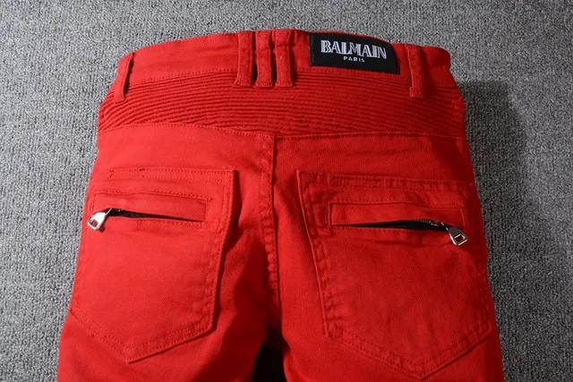 Balmain Moto-Style Red Zippered Pocket Pants 6
